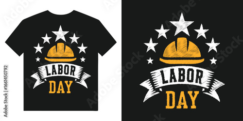 labor day t-shirt design – worker helmet emblem vector illustration