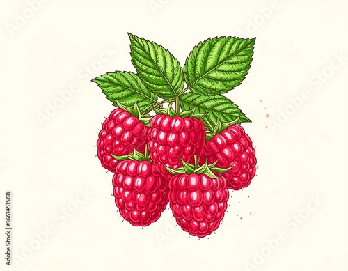 Raspberries illustration, close-up, white background