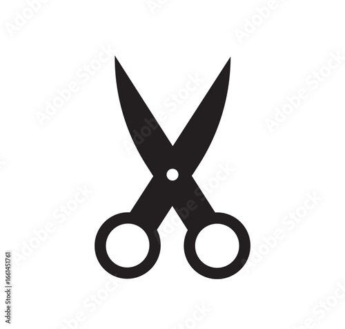 Minimalist black icon of a scissor.Simple black scissors graphic
