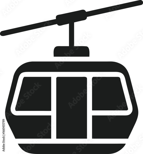 Dark Silhouette Icon of a Cable Car or Gondola on a Black Background symbol