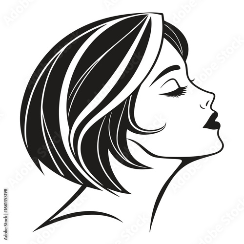 Beautiful woman face side view silhouette vector icon on white background. black women vector logo.
