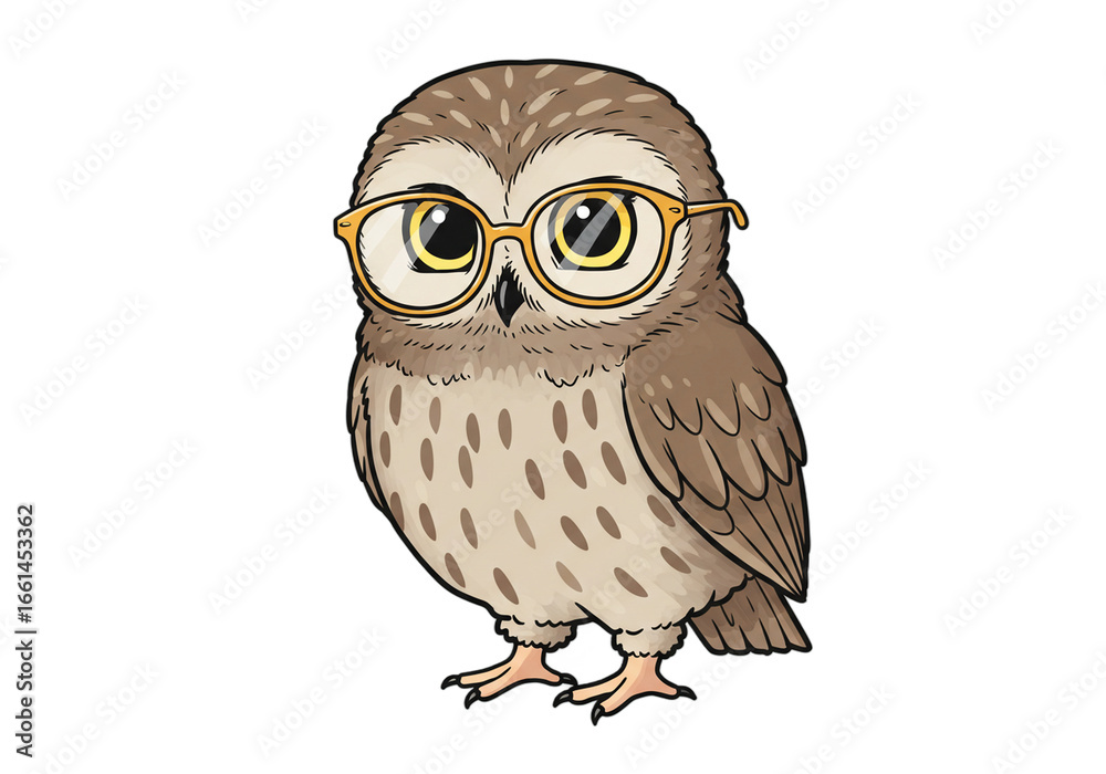 Fototapeta premium Cute Cartoon Owl with Glasses Illustration png, isolated on transparent background