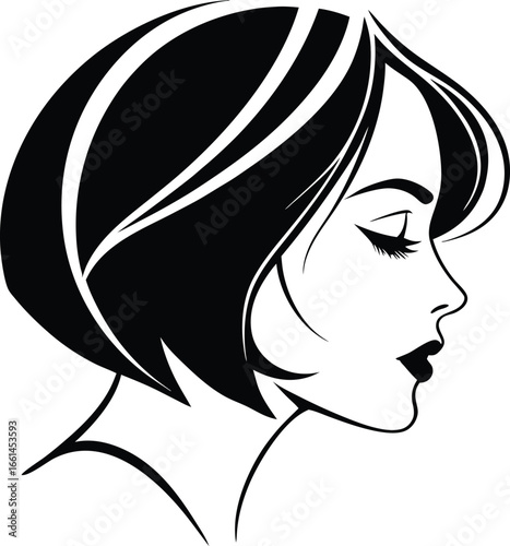 Beautiful woman face side view silhouette vector icon on white background. black women vector logo.