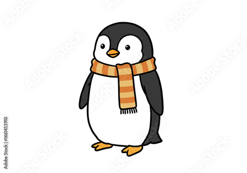 Cute Cartoon Penguin with Scarf Illustration png, isolated on transparent background