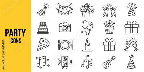 party celebration doodle icons – festive event vector set collection