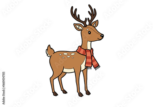 Cute Cartoon Reindeer with Scarf Illustration png, isolated on transparent background