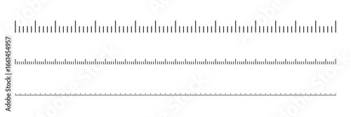 Markup for rulers in different scales isolated on white background. Measuring scale set. Ruler for comparing sizes of objects.
