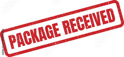 Distressed package received rubber stamp with grunge effect, angled rectangular shape
