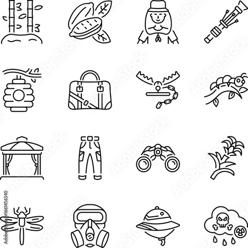 Collection of Linear Style Rainforest Icons 

