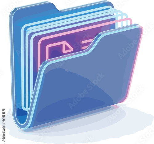 Digital file folder with organized colorful documents for business and data storage concept