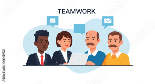 Diverse business team collaborating on a project, showcasing partnership, communication, and shared goals in a professional work environment. Ideal for corporate concepts.