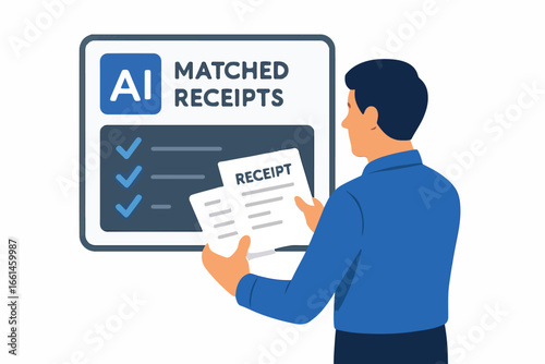 Accountant reconciling AI-matched receipts Illustration