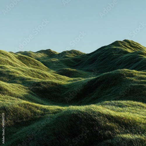 3D generated landscape hill with grass surface