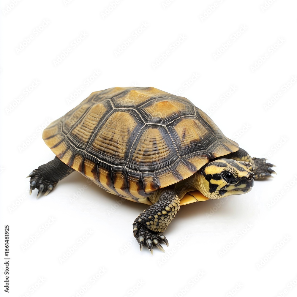 Fototapeta premium Small turtle with patterned shell, viewed from above