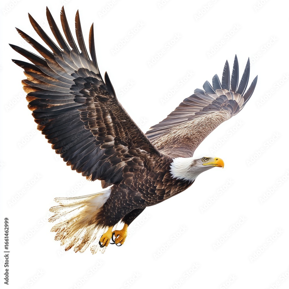 Fototapeta premium Bald eagle in flight against white background (1)