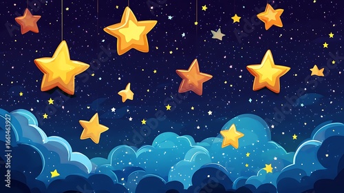Stars hanging in a night sky with clouds