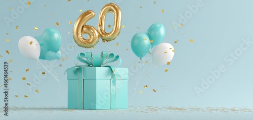 The festive 60th birthday celebration with a beautifully wrapped gift and balloons.