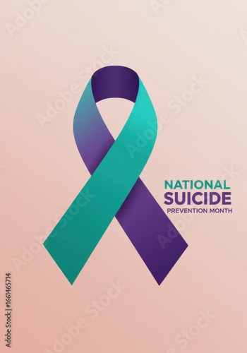 Teal and Purple Ribbon National Suicide Prevention Month Design on Light Background