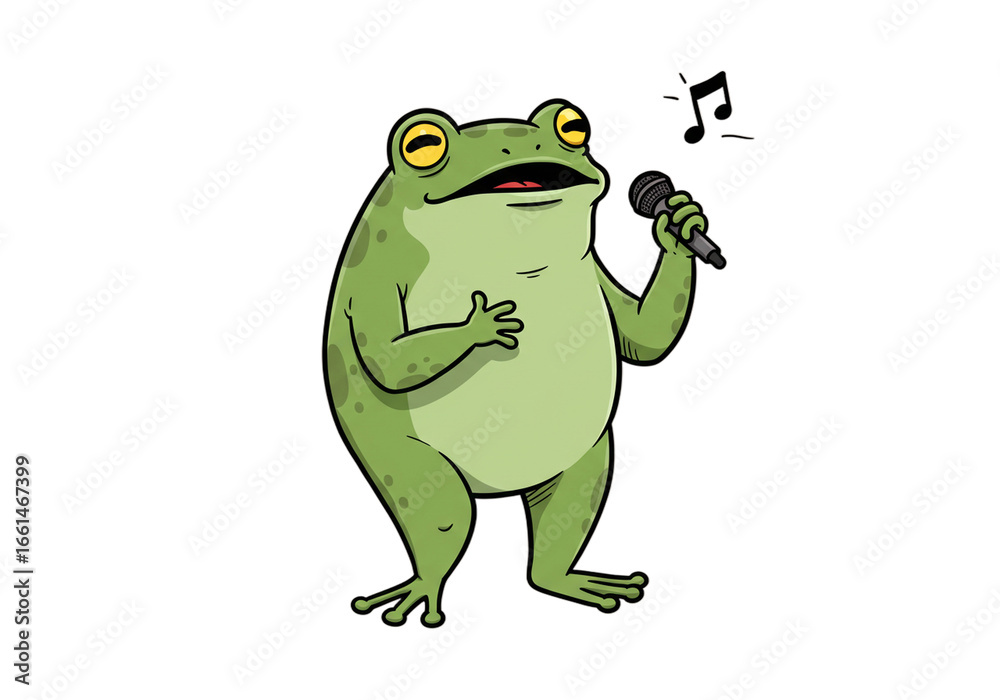 Obraz premium Singing Frog Cartoon Illustration png, isolated on transparent background