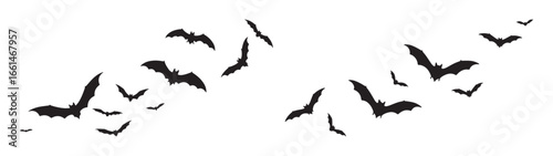Swarm of Flying Bats Silhouettes Vector Illustration