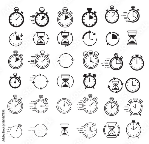 Time, Clock, and Stopwatch Vector Icon Set