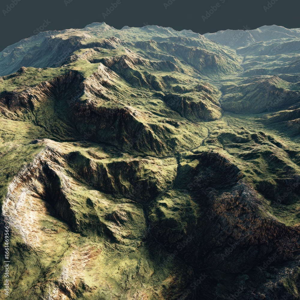 Obraz premium 3D mesh of hilly terrain with realistic texture