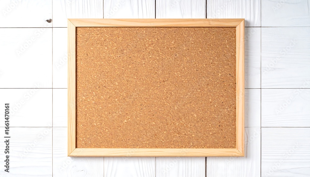 Fototapeta premium Cork board with wooden frame on white wall
