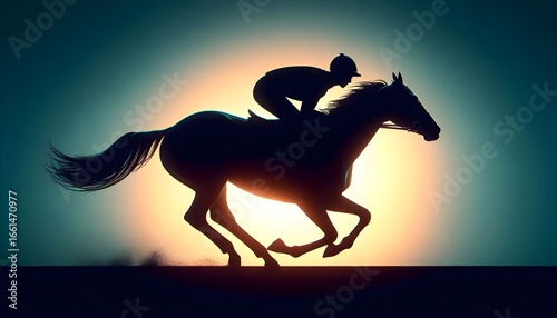 silhouette of a running horse in the sunset