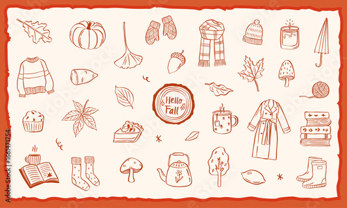 autumn fall season elements doodle sketch hand drawn illustration