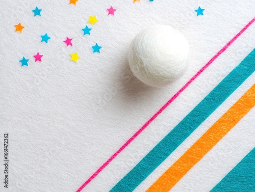 Whimsical Felt Crystal Ball with Striped Base and Fluffy Cloud Core on Pristine White Background
