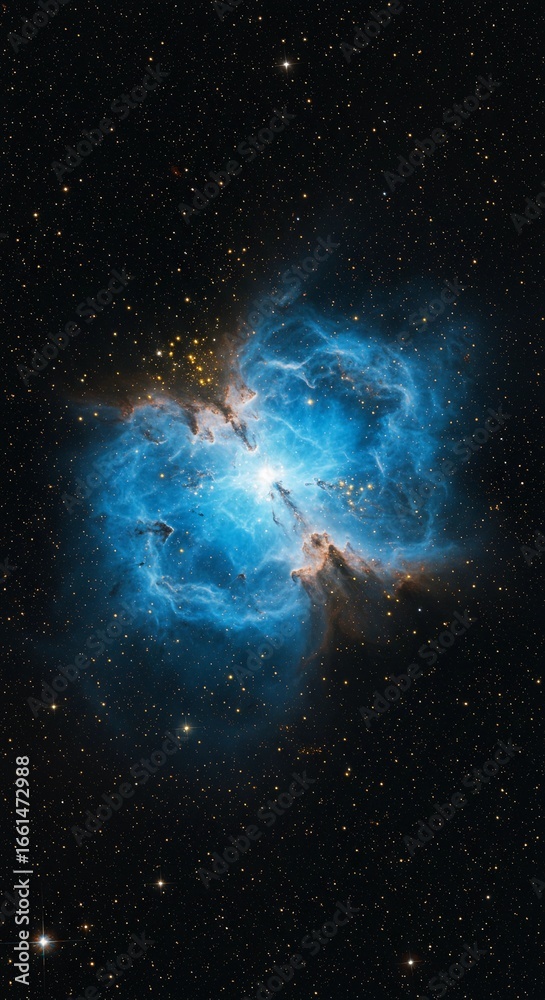 Fototapeta premium Blue nebula with golden stardust in space