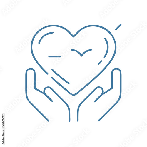 Simple icon of hands cradling a heart, symbolizing love, healing energy, and compassion in spiritual or mindful practice.
