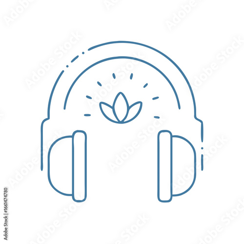 Icon of headphones with lotus flower, representing guided meditation, relaxing music, and spiritual audio experiences.
