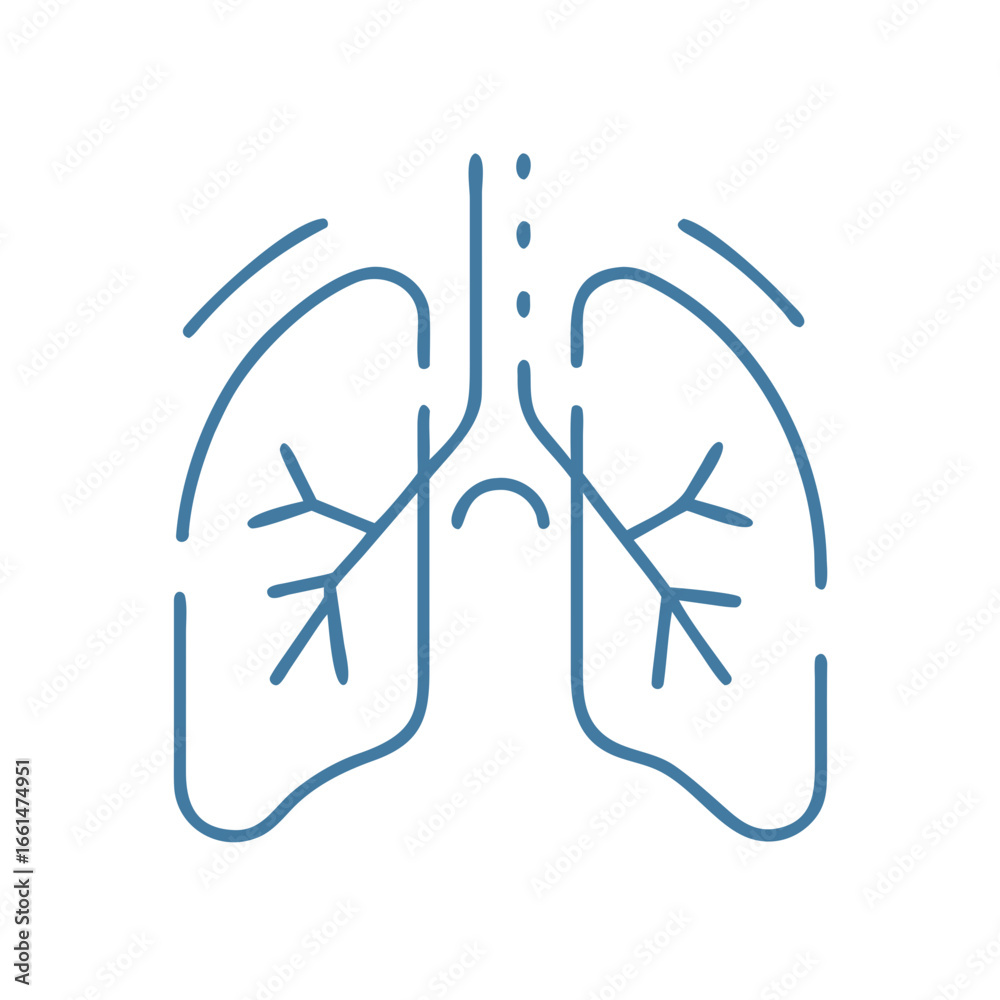Obraz premium Simple outline of human lungs as a symbol of breath control, pranayama, and deep breathing in yoga practice. 