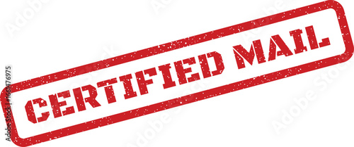 Distressed rectangular certified mail stamp illustration for official document, isolated object