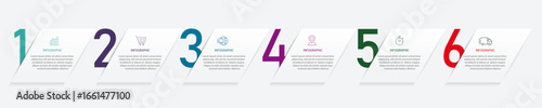 Modern vector flat illustration with white object- Business infographic numbers process template with icons - Timeline designed for business, presentations, web design, diagram with 6 steps