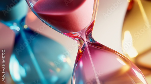 Colorful overlapping hourglasses with upward-flowing sand, depicting the unique perception of time in ADHD.