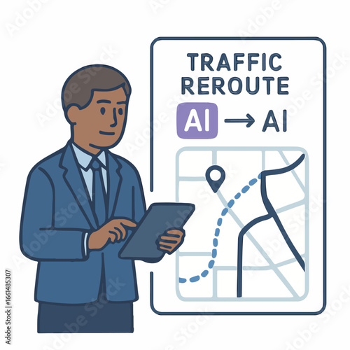 City planner viewing AI traffic reroute Illustration
