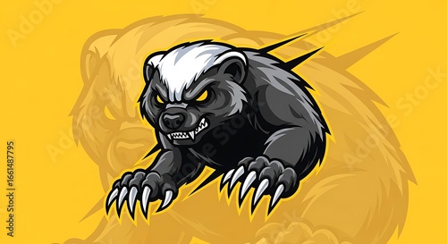 Aggressive Honey Badger Mascot Design on Yellow Background