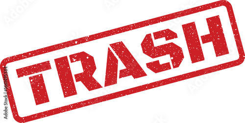 Distressed rectangular stamp with the word trash displayed diagonally, isolated illustration perfect for prints