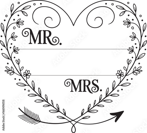 Mr. & Mrs. Split Monogram, Wedding Initials, Personalized Couple Letter Designs, Romantic Calligraphy Vector