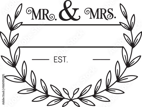 Mr. & Mrs. Split Monogram, Wedding Initials, Personalized Couple Letter Designs, Romantic Calligraphy Vector