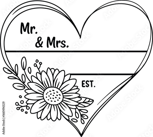 Mr. & Mrs. Split Monogram, Wedding Initials, Personalized Couple Letter Designs, Romantic Calligraphy Vector