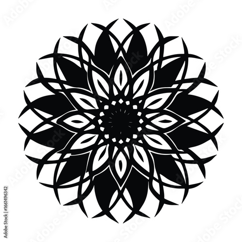 Mandala: Geometric artistry takes center stage in this striking symmetrical mandala, a timeless design of intricate patterns, showcasing the beauty of geometry and visual harmony. 