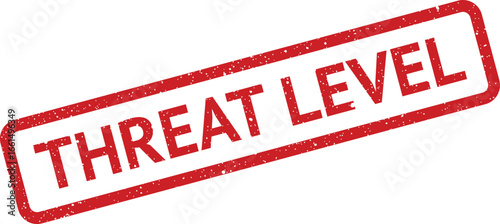 Distressed rectangular threat level stamp with red border, angled for design uses
