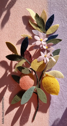 Felt citrus branch with flowers