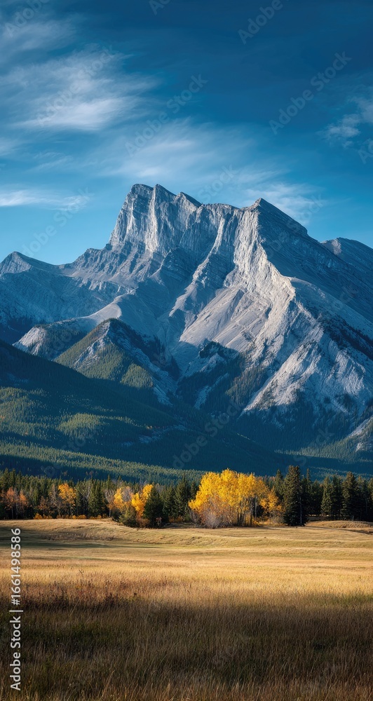 Obraz premium Majestic mountain range, autumnal meadow