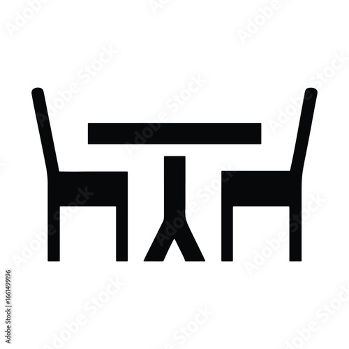 Minimalist table and chairs icon: a simplistic illustration of a table accompanied by two chairs, embodying the essence of minimalist design and a focus on essential elements.