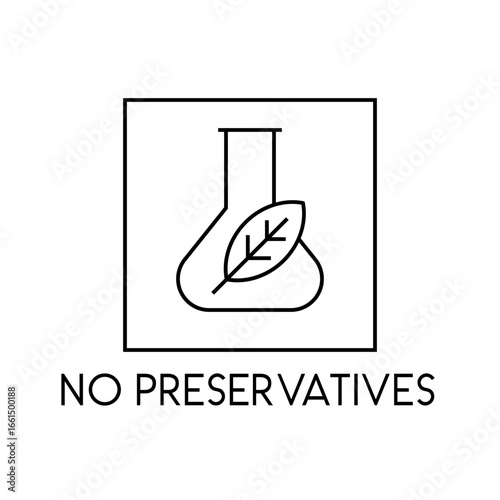 No preservatives eco friendly food label with laboratory flask line art