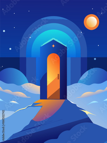 Mysterious Doorway in a Surreal Night Landscape